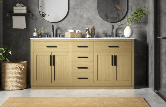 Alden 72 inch Double Bathroom Vanity in Honey Brown