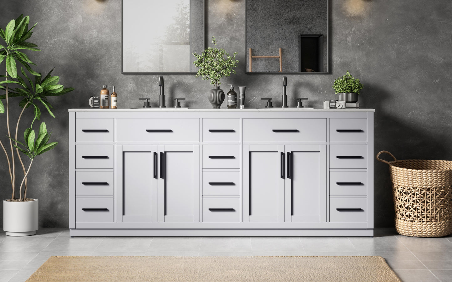 Alden 84 inch Double Bathroom Vanity in Grey