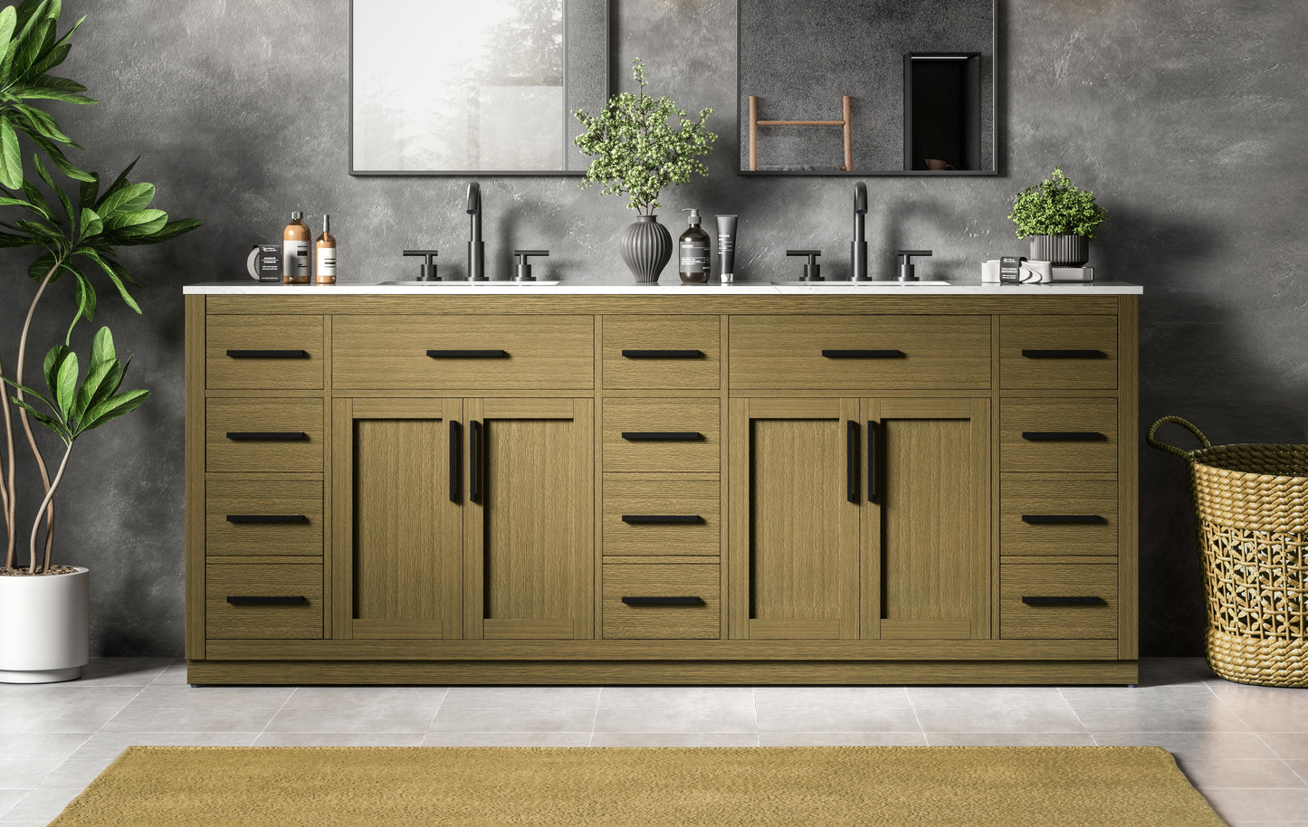 Alden 84 inch Double Bathroom Vanity in Chestnut Brown