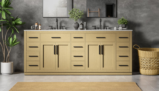 Alden 84 inch Double Bathroom Vanity in Honey Brown