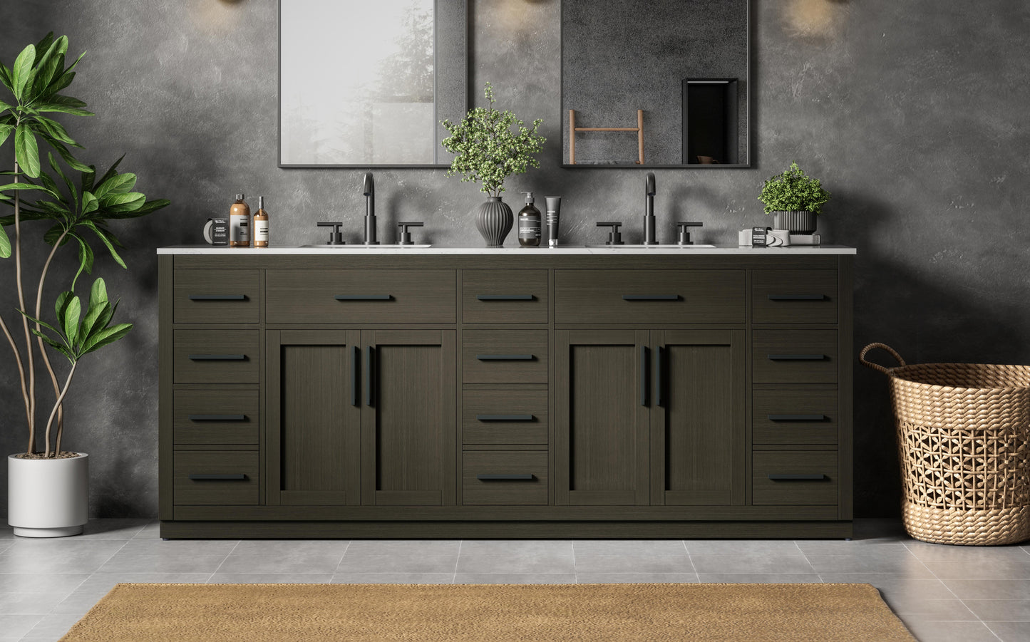 Alden 84 inch Double Bathroom Vanity in Mocha Brown