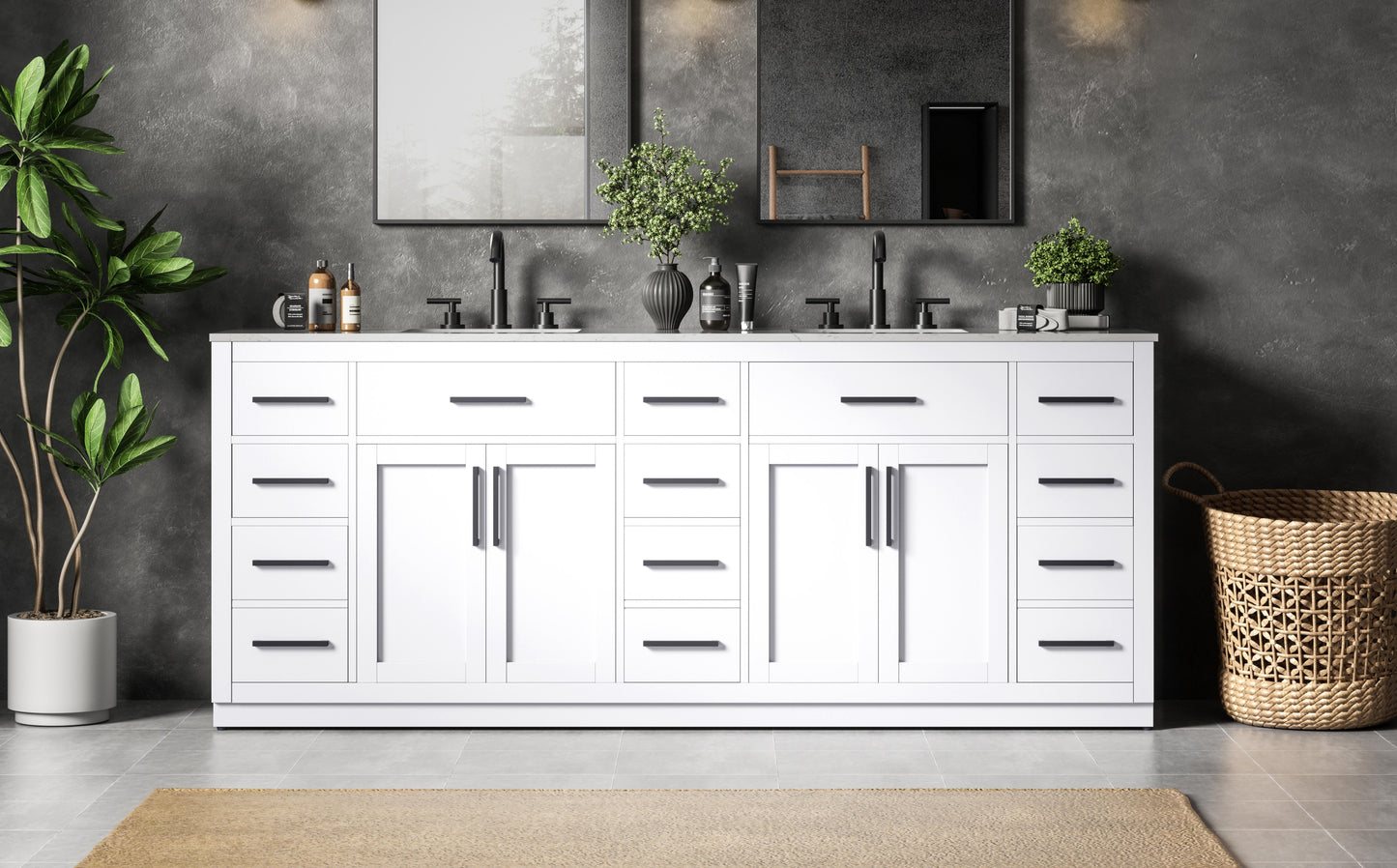 Alden 84 inch Double Bathroom Vanity in White