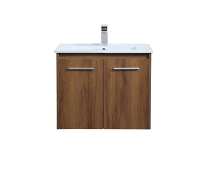 24 inch  Single Bathroom Floating Vanity in Walnut Brown