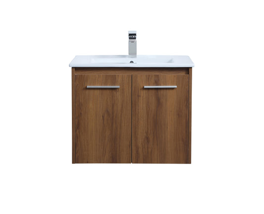 24 inch  Single Bathroom Floating Vanity in Walnut Brown
