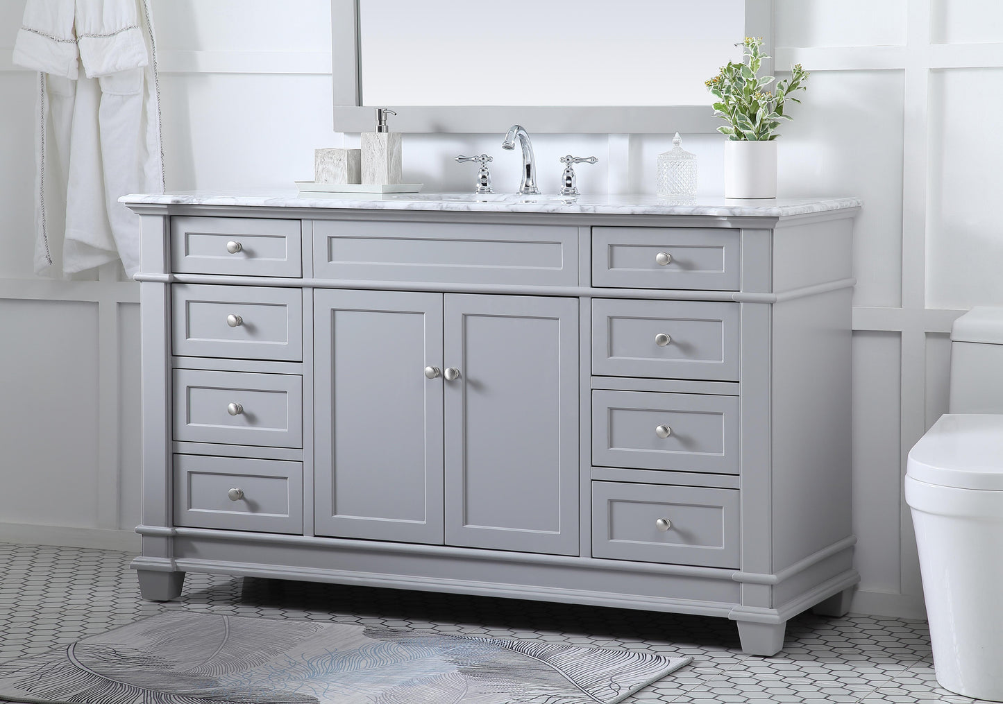 60 inch Single Bathroom Vanity set in Grey