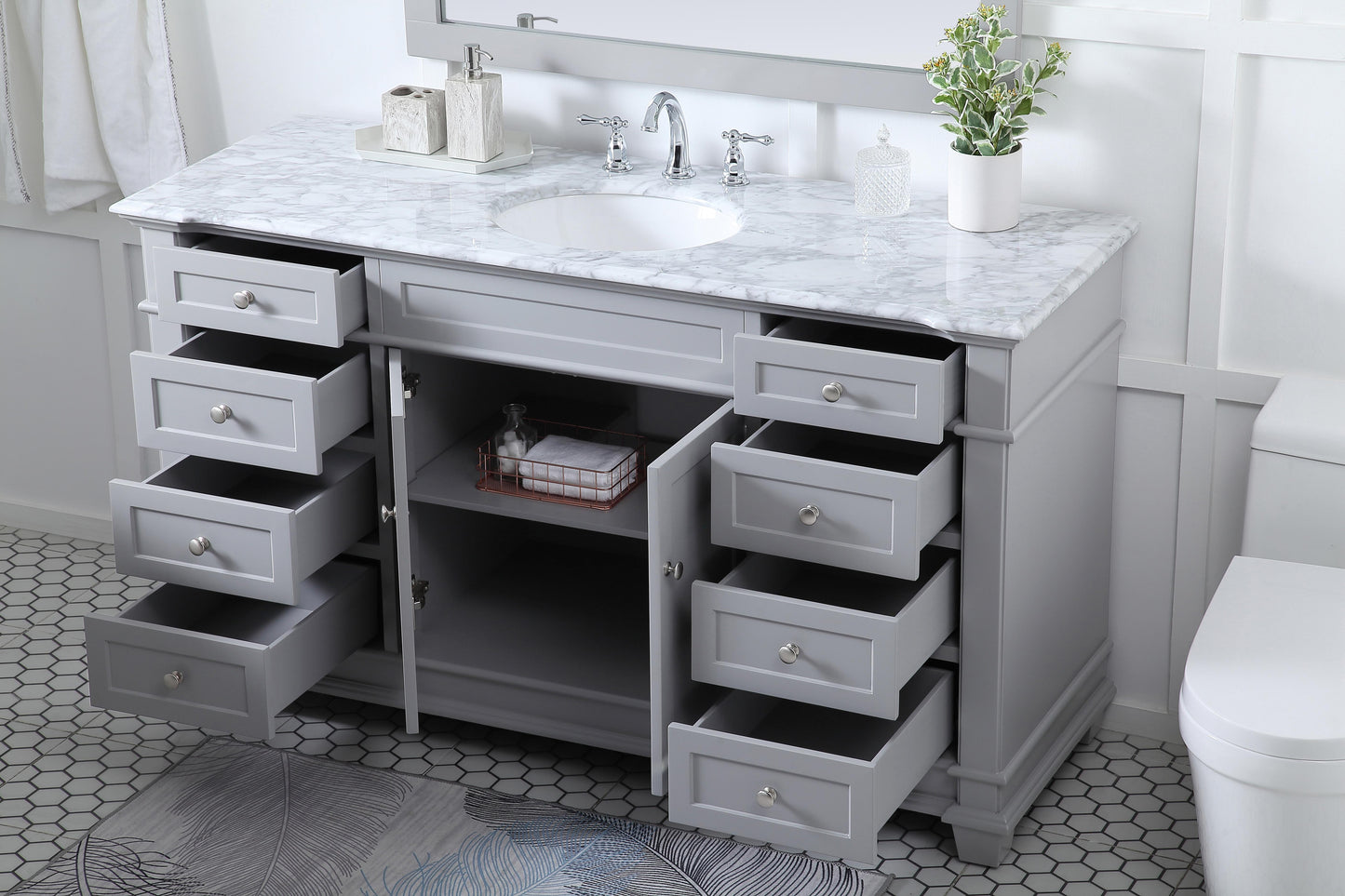 60 inch Single Bathroom Vanity set in Grey