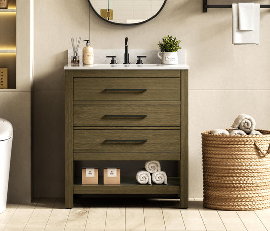30 inch Single Bathroom Vanity in Chestnut Brown with backsplash
