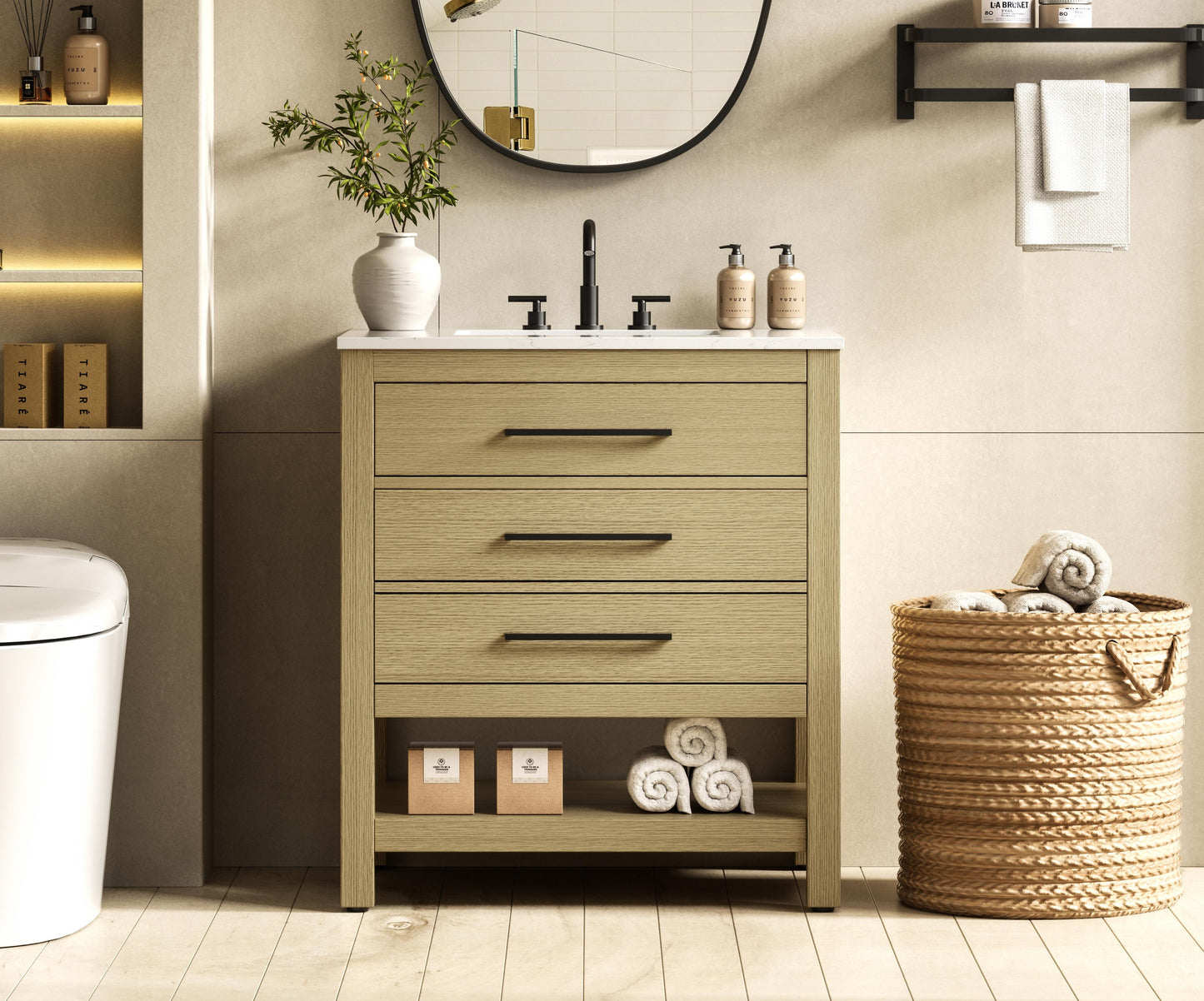 30 inch Single Bathroom Vanity in Honey Brown