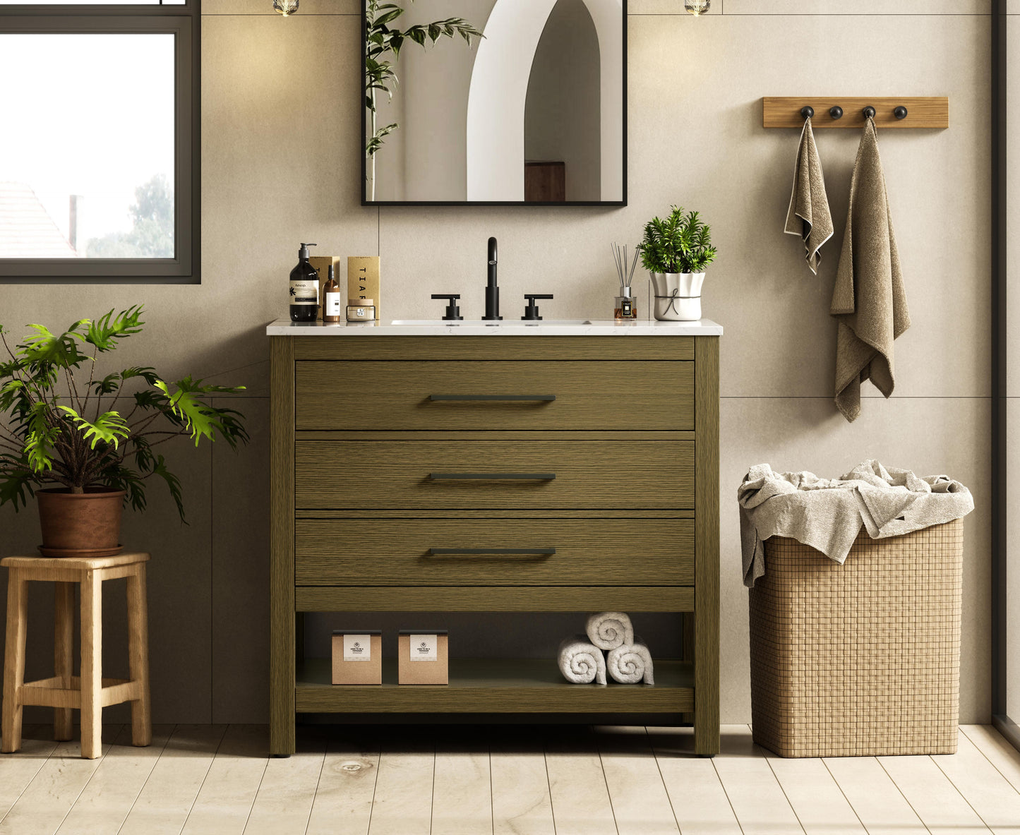 36 inch Single Bathroom Vanity in Chestnut Brown