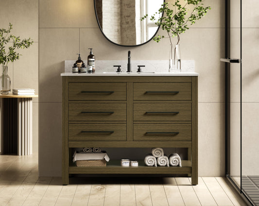 42 inch Single Bathroom Vanity in Chestnut Brown with backsplash