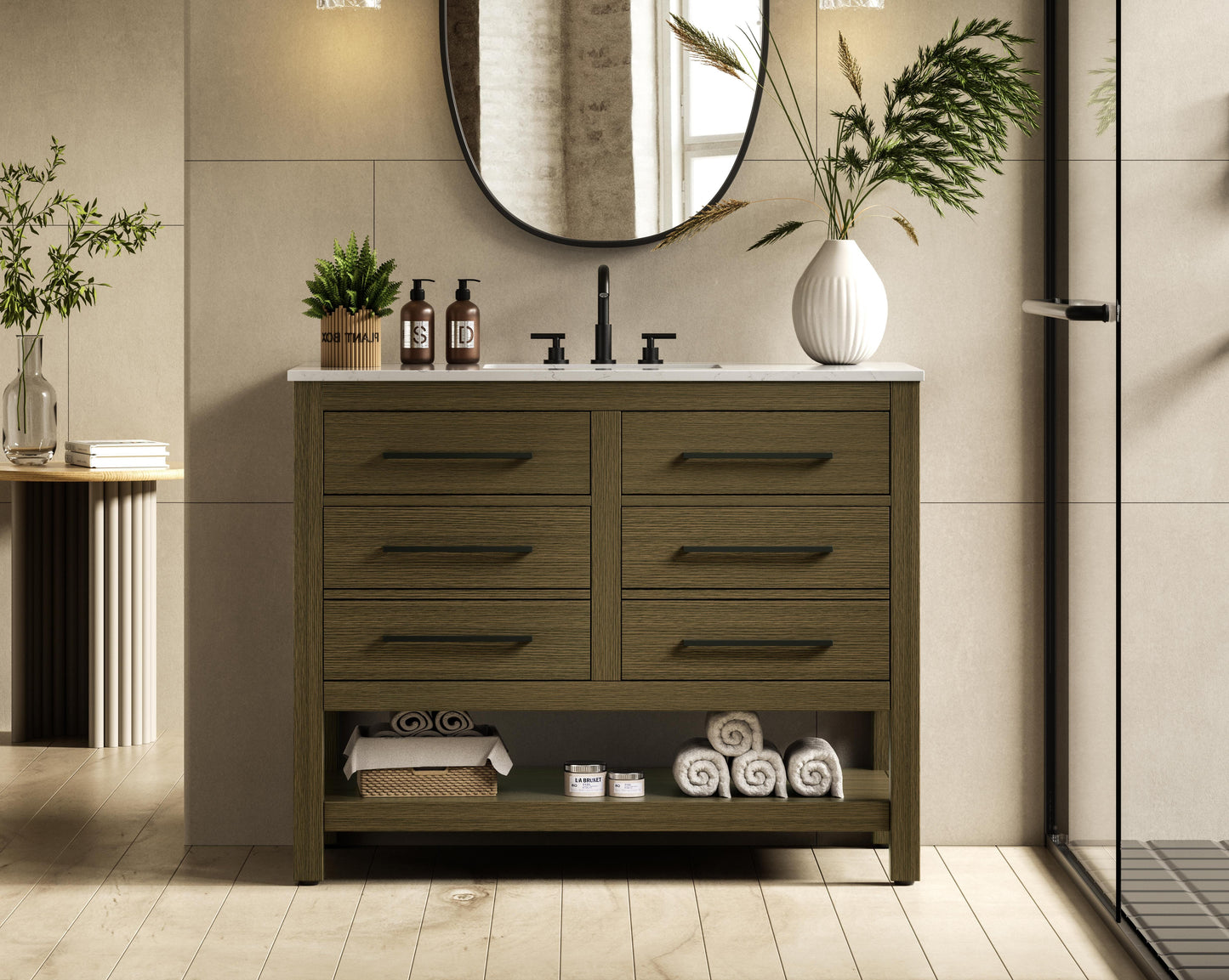 42 inch Single Bathroom Vanity in Chestnut Brown