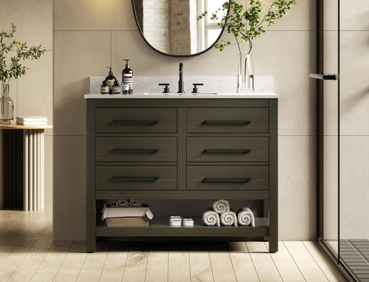 42 inch Single Bathroom Vanity in Mocha Brown with backsplash