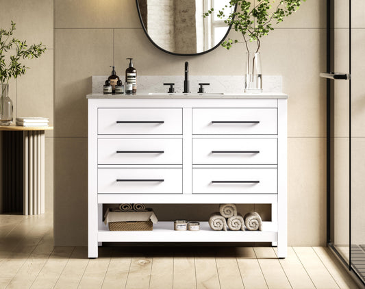 42 inch Single Bathroom Vanity in White with backsplash
