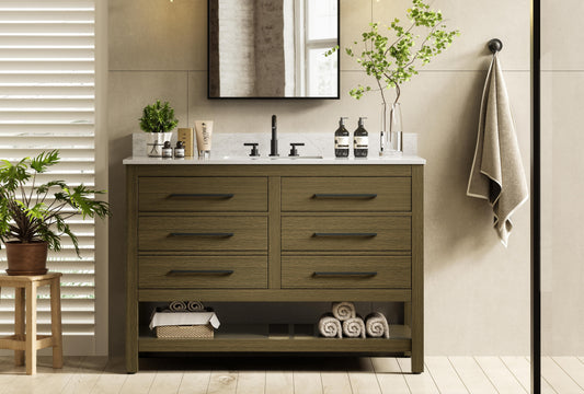 48 inch Single Bathroom Vanity in Chestnut Brown with backsplash