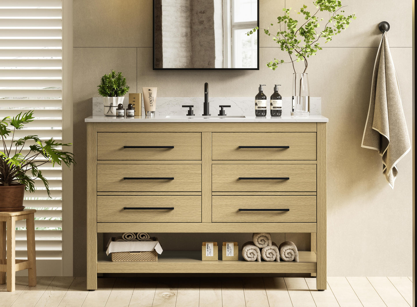 48 inch Single Bathroom Vanity in Honey Brown with backsplash