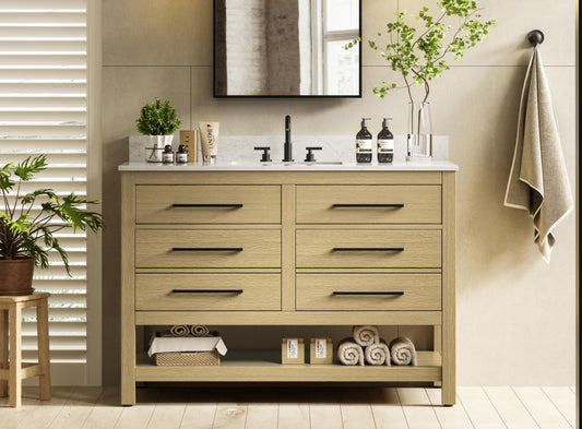 48 inch Single Bathroom Vanity in Honey Brown with backsplash