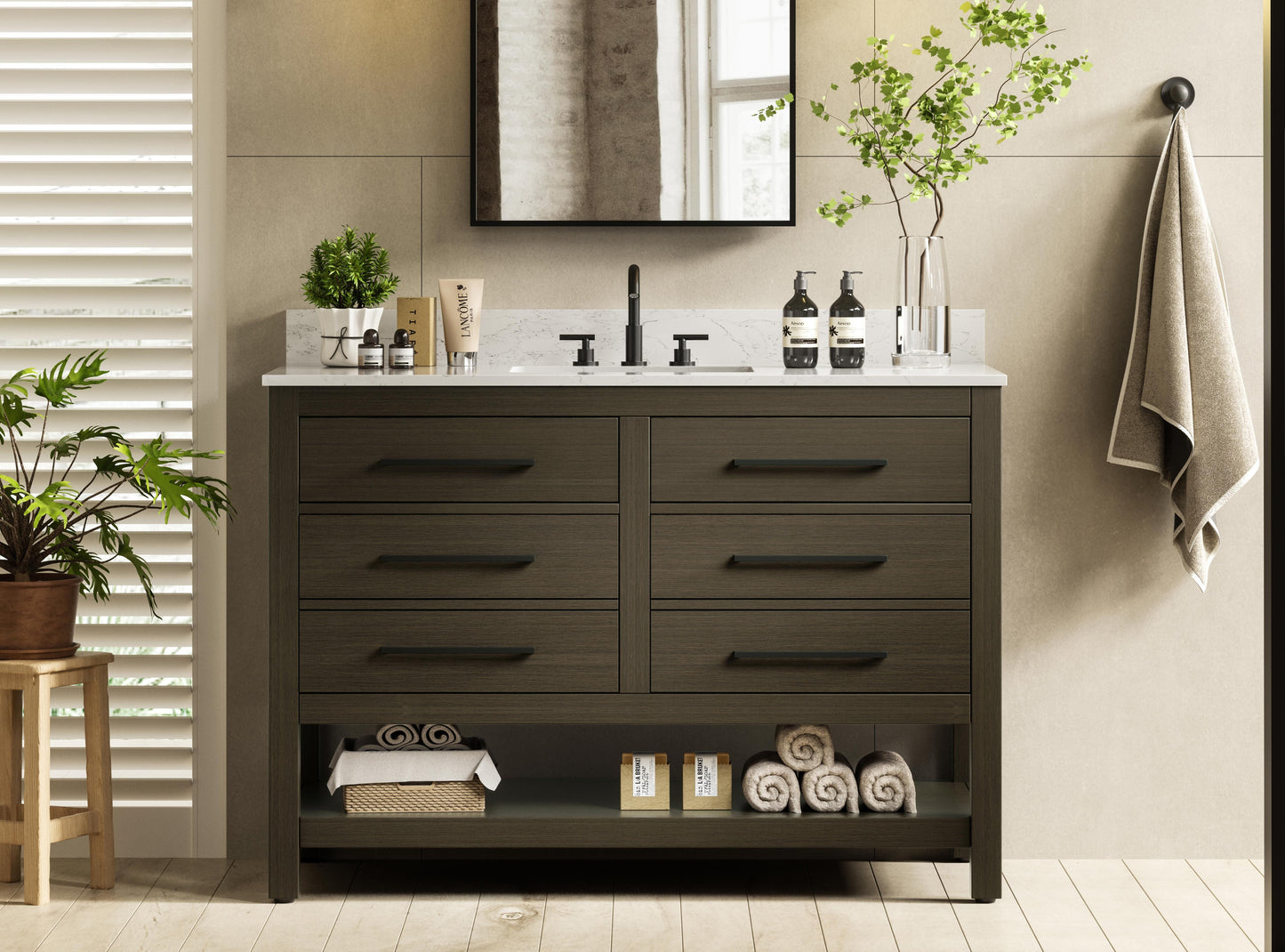 48 inch Single Bathroom Vanity in Mocha Brown with backsplash