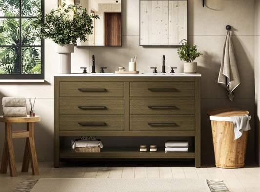 54 inch Double Bathroom Vanity in Chestnut Brown