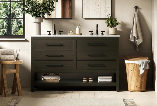 54 inch Double Bathroom Vanity in Mocha Brown