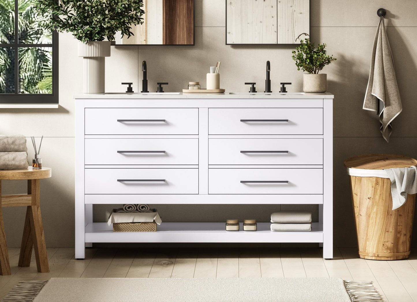 54 inch Double Bathroom Vanity in White