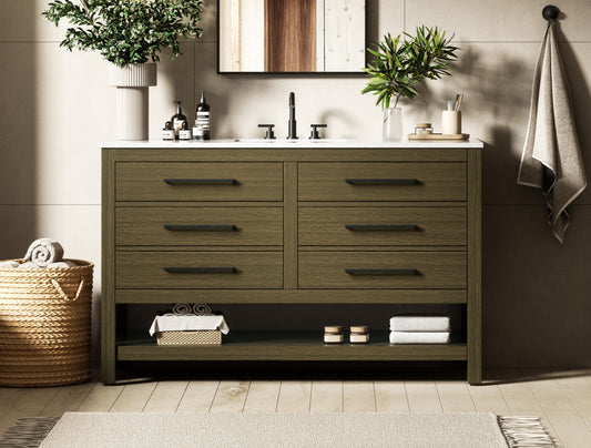 54 inch Single Bathroom Vanity in Chestnut Brown