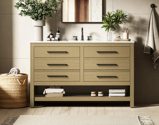 54 inch Single Bathroom Vanity in Honey Brown