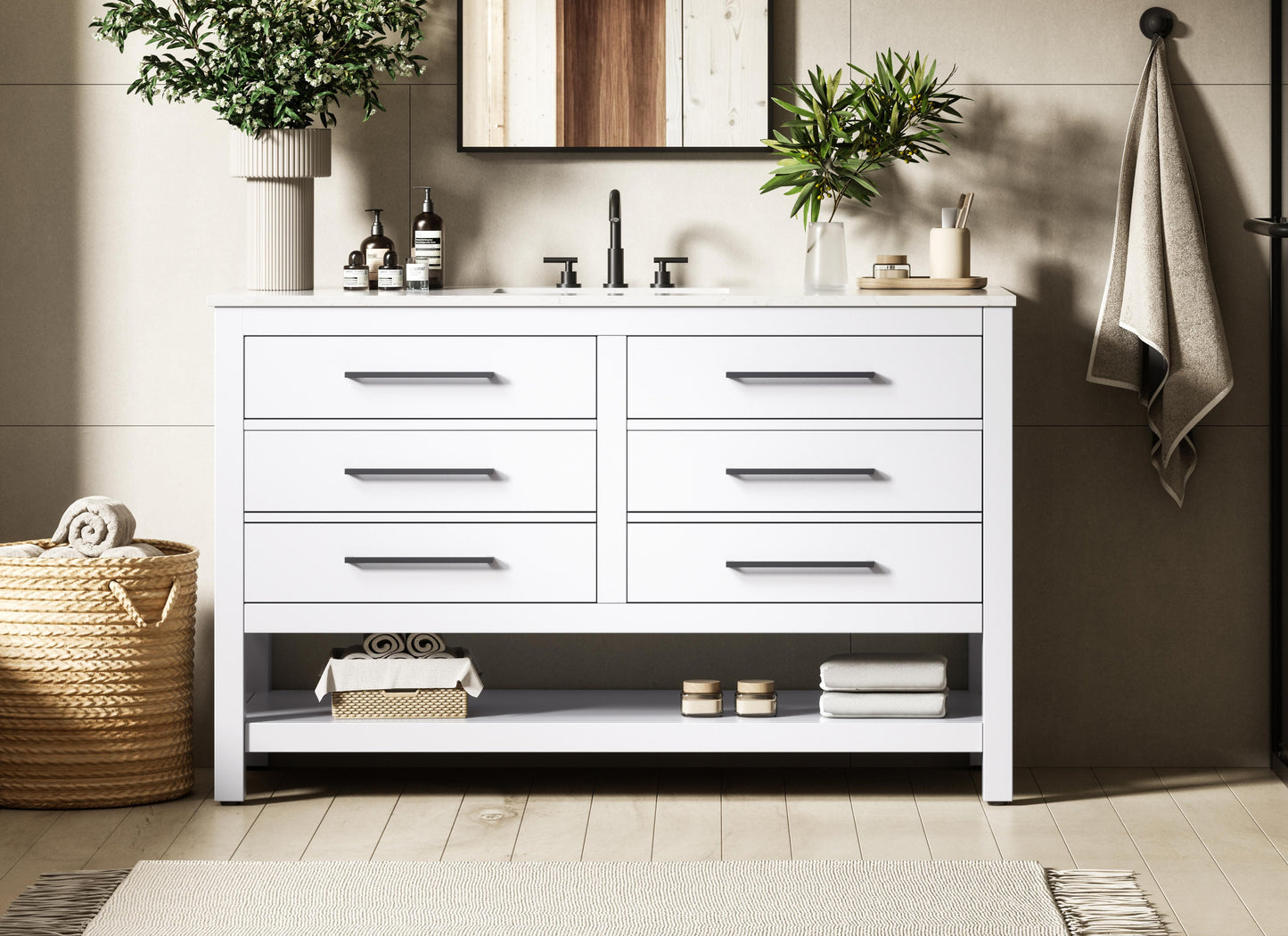 54 inch Single Bathroom Vanity in White