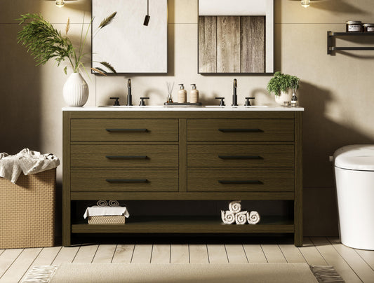 60 inch Double Bathroom Vanity in Chestnut Brown