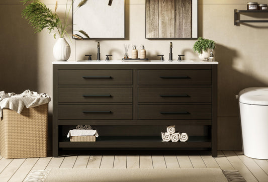 60 inch Double Bathroom Vanity in Mocha Brown