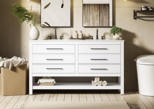60 inch Double Bathroom Vanity in White