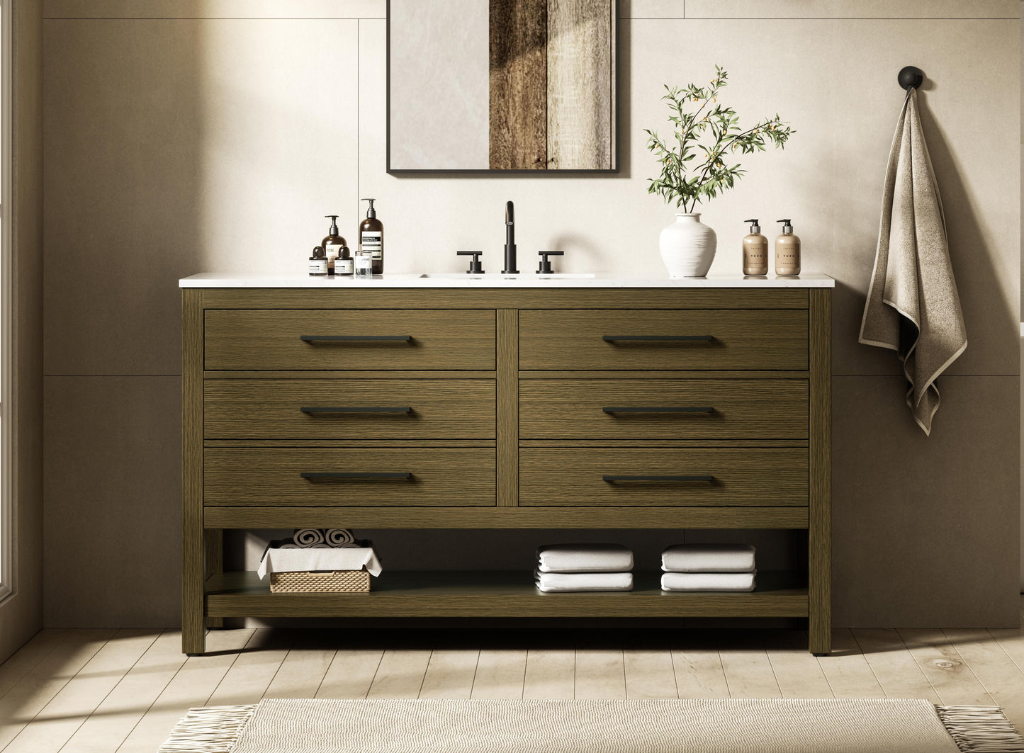 60 inch Single Bathroom Vanity in Chestnut Brown