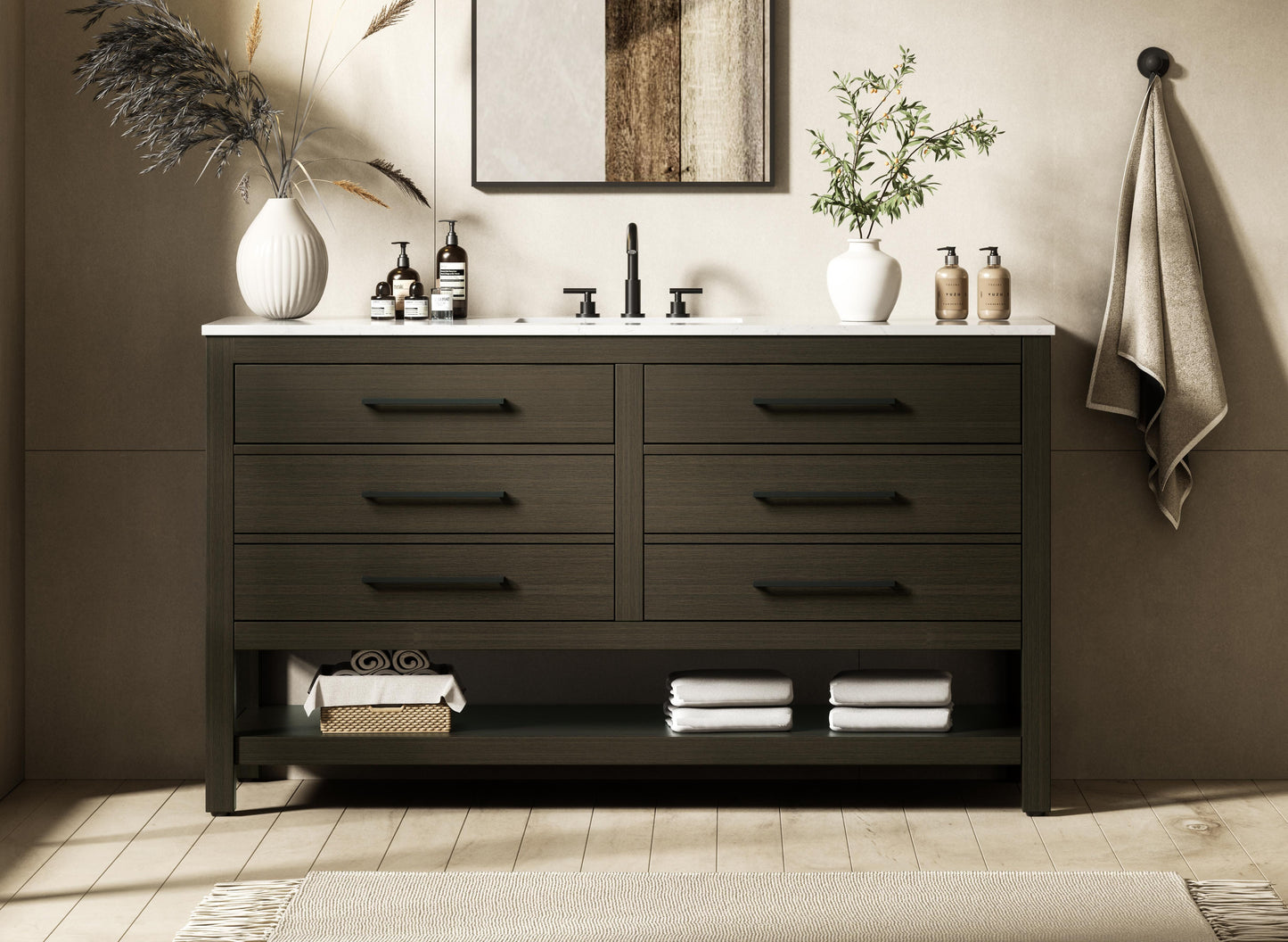 60 inch Single Bathroom Vanity in Mocha Brown