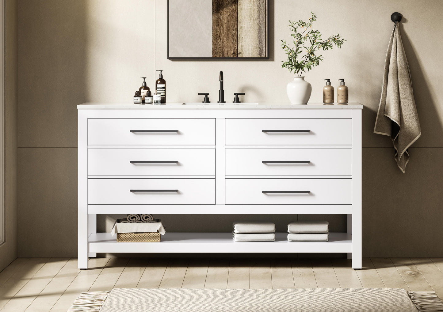 60 inch Single Bathroom Vanity in White