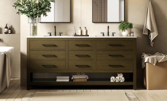 72 inch Double Bathroom Vanity in Chestnut Brown