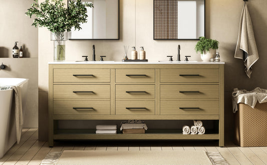 72 inch Double Bathroom Vanity in Honey Brown