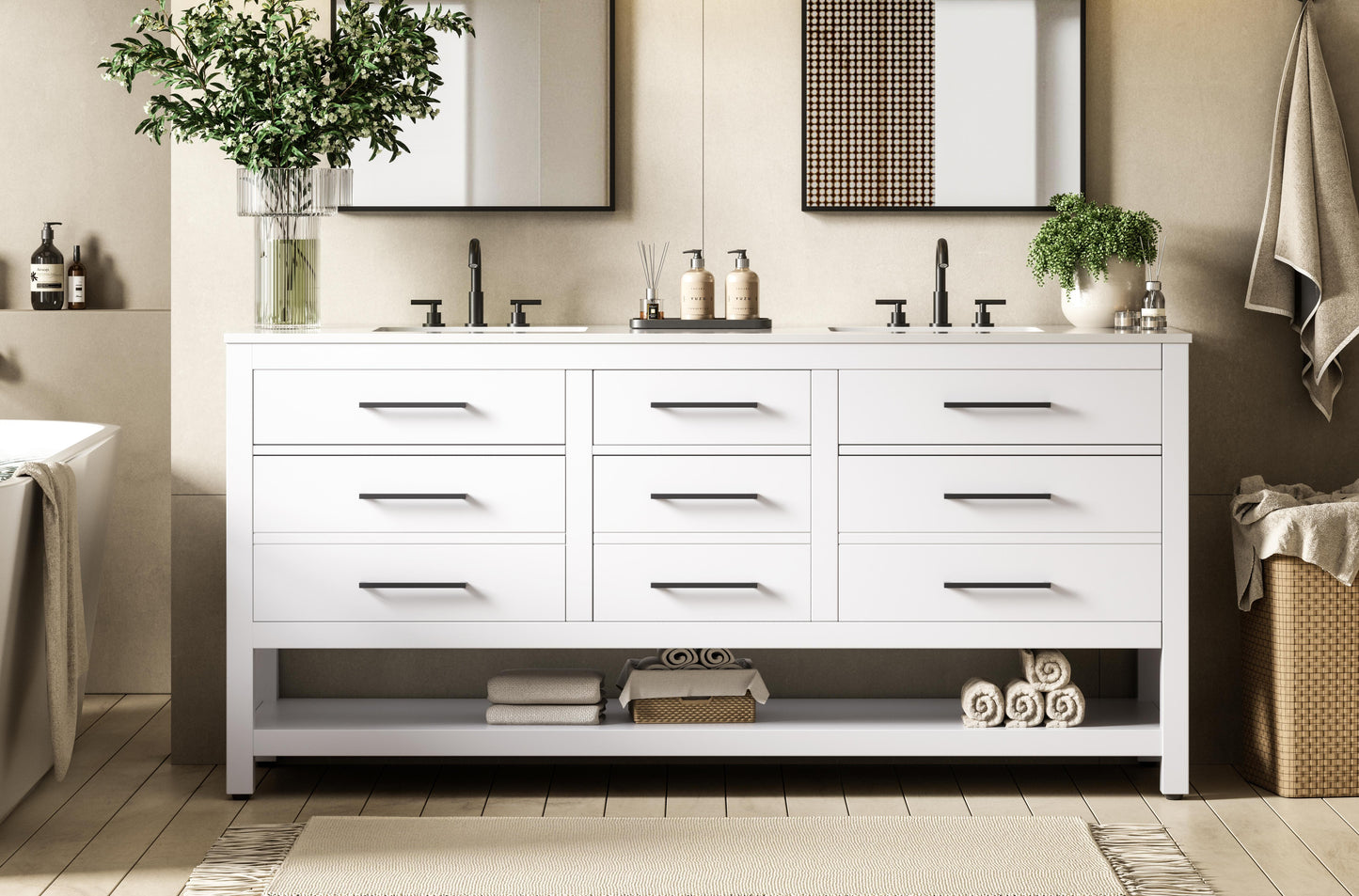72 inch Double Bathroom Vanity in White