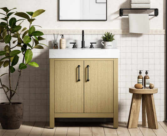 30 inch Single Bathroom Vanity In Honey Brown with backsplash