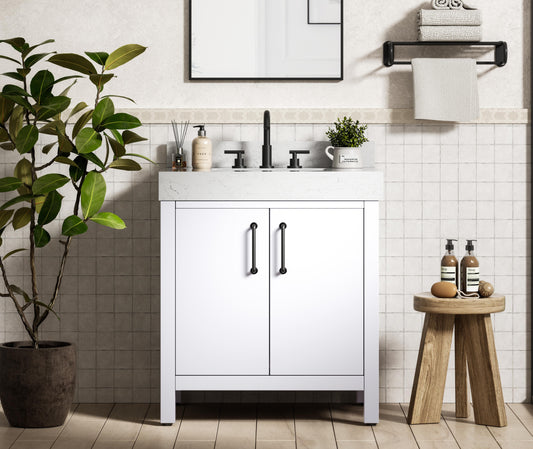 30 inch Single Bathroom Vanity In White with backsplash