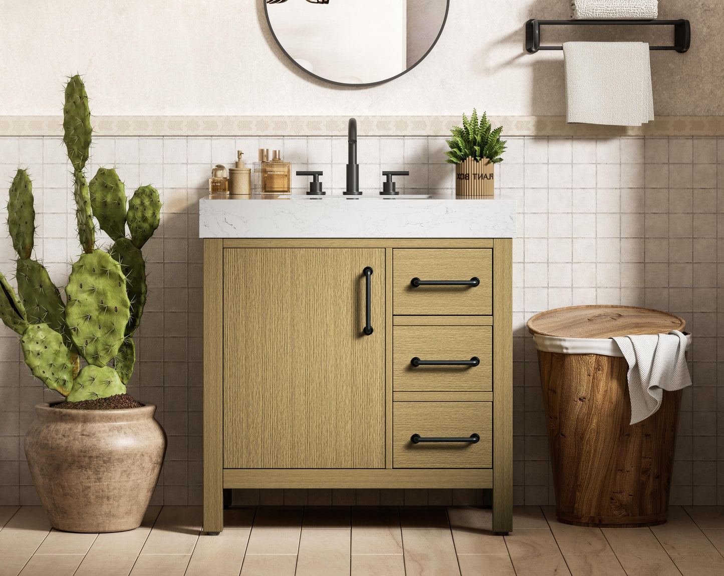 32 inch Single Bathroom Vanity In Honey Brown