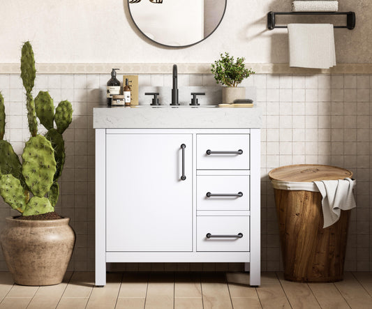 32 inch Single Bathroom Vanity In White with backsplash