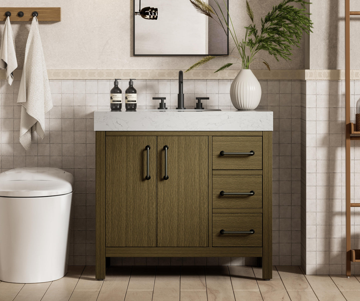 36 inch Single Bathroom Vanity In Chestnut Brown