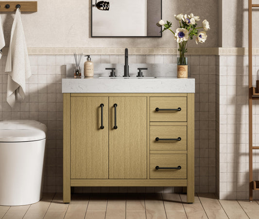 36 inch Single Bathroom Vanity In Honey Brown with backsplash