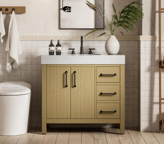 36 inch Single Bathroom Vanity In Honey Brown