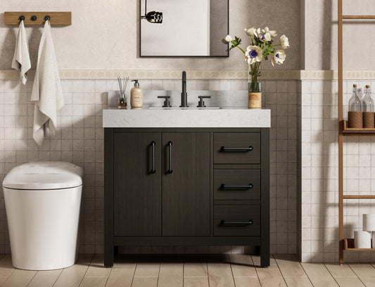 36 inch Single Bathroom Vanity In Mocha Brown with backsplash