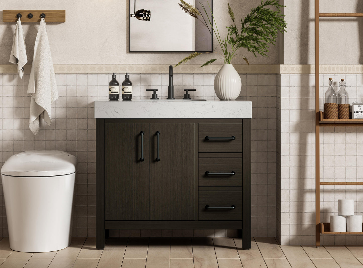 36 inch Single Bathroom Vanity In Mocha Brown