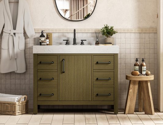 42 inch Single Bathroom Vanity In Chestnut Brown with backsplash