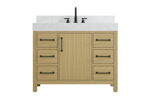 42 inch Single Bathroom Vanity In Honey Brown with backsplash