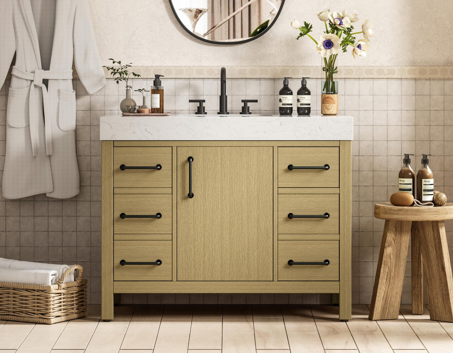 42 inch Single Bathroom Vanity In Honey Brown