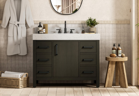 42 inch Single Bathroom Vanity In Mocha Brown with backsplash