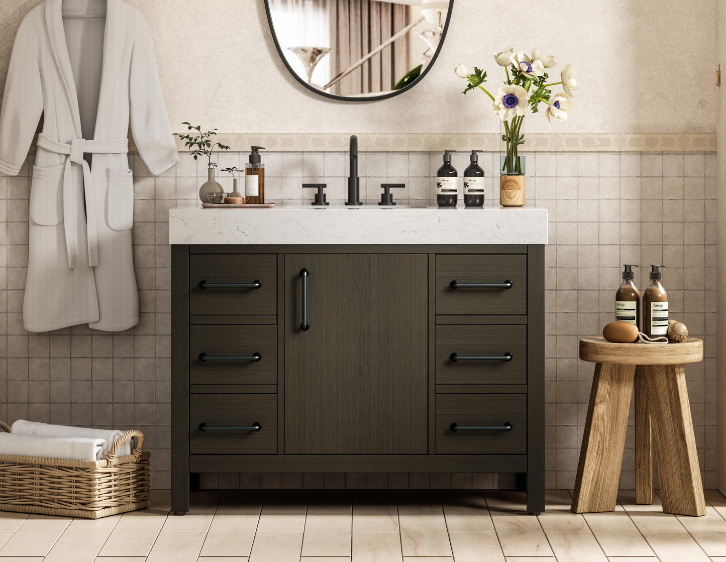 42 inch Single Bathroom Vanity In Mocha Brown